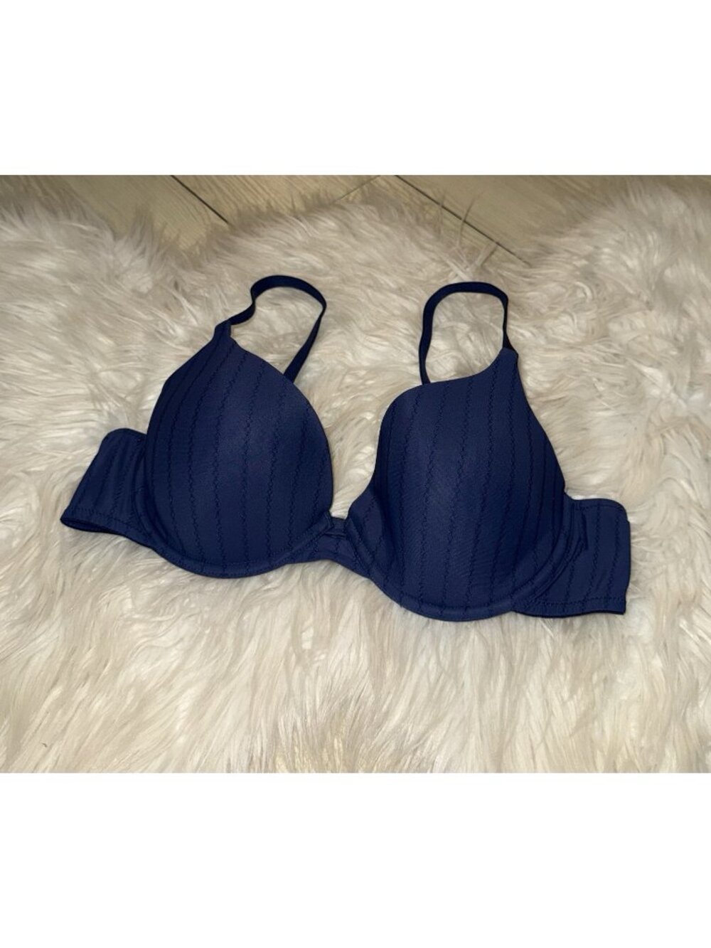 Vintage Vassarette 75-760 Lined T Shirt Bra Underwire Striped Womens 36B Blue